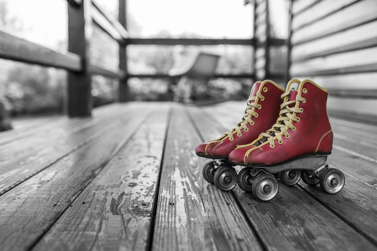 Roller skates, rollerblades, roll skates — curly hair